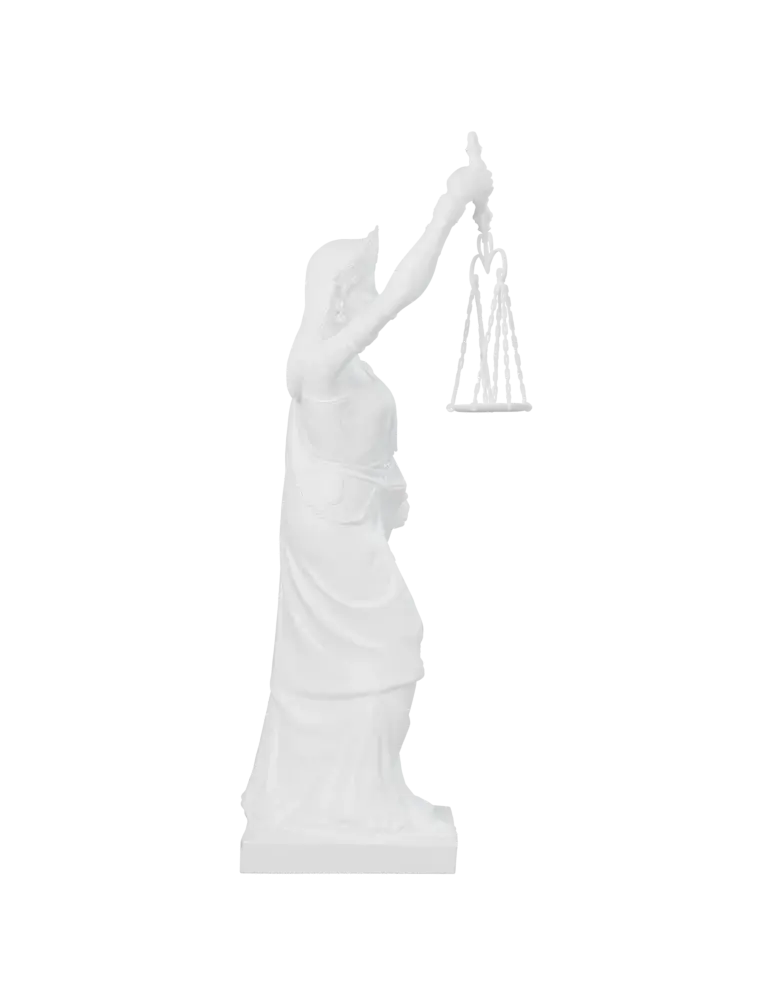 Statue of Lady Justice holding the scales — gold